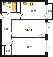 Планировка двухкомнатной(квартира) площадью 54.14 квадратных метров в “ЖК Катуар”