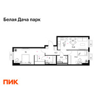 Планировка двухкомнатной(квартира) площадью 60 квадратных метров в “ЖК Белая Дача парк”