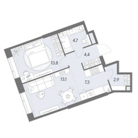 Планировка двухкомнатной(квартира) площадью 46.2 квадратных метров в “ЖК Родина Переделкино”