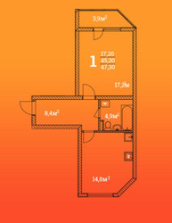 Планировка однокомнатной(квартира) площадью 47.3 квадратных метров в ЖК “ЖК Метелица”
