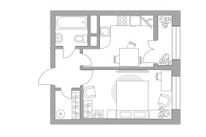 Планировка однокомнатной(квартира) площадью 34.12 квадратных метров в “ЖК Пехра”