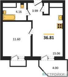Планировка однокомнатной(квартира) площадью 36.81 квадратных метров в ЖК “ЖК ВОСТОК II”