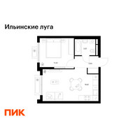 Планировка однокомнатной(квартира) площадью 38.56 квадратных метров в “ЖК Ильинские луга”