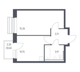 Планировка однокомнатной(квартира) площадью 34.39 квадратных метров в ЖК “ЖК Рублевский Квартал”
