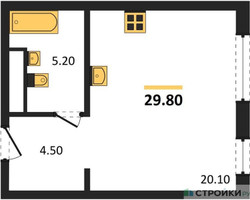 Планировка студии(квартира) площадью 29.8 квадратных метров в “ЖК Сиреневый парк”