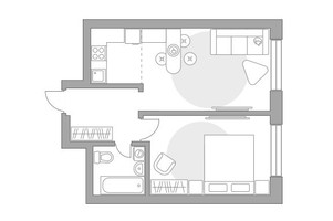 Планировка двухкомнатной(квартира) площадью 36.94 квадратных метров в “ЖК Ильинойс”