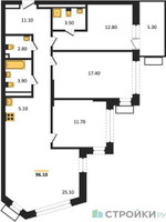 Планировка трехкомнатной(квартира) площадью 96.1 квадратных метров в “ЖК Дзен-кварталы”
