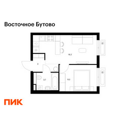Планировка однокомнатной(квартира) площадью 32.2 квадратных метров в ЖК “ЖК Восточное Бутово”