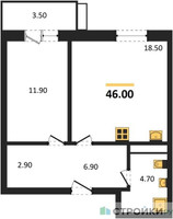 Планировка однокомнатной(квартира) площадью 46 квадратных метров в “Павлово 3”
