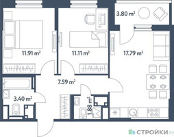 Планировка двухкомнатной(квартира) площадью 55.58 квадратных метров в “ЖК Светлый мир Станция Л”