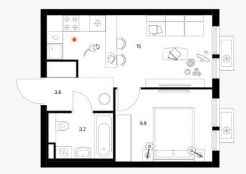 Планировка однокомнатной(квартира) площадью 32.3 квадратных метров в ЖК “ЖК Белая Дача парк”