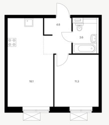 Планировка однокомнатной(квартира) площадью 37.8 квадратных метров в ЖК “ЖК Римского-Корсакова 11”