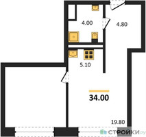 Планировка студии(квартира) площадью 34 квадратных метров в “ЖК STONE Sokolniki (Сокольники)”
