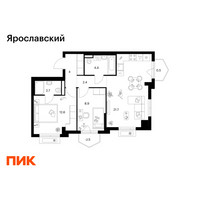 Планировка двухкомнатной(квартира) площадью 57.7 квадратных метров в “ЖК Ярославский”