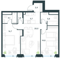 Планировка трехкомнатной(квартира) площадью 71.3 квадратных метров в “ЖК Level Академическая”