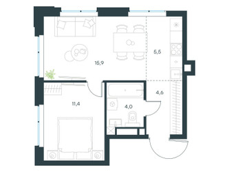 Планировка двухкомнатной(квартира) площадью 41.4 квадратных метров в ЖК “ЖК Левел Мичуринский”