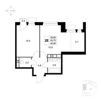 Планировка двухкомнатной(квартира) площадью 45.8 квадратных метров в “ЖК Легенда Марусино”