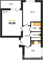 Планировка двухкомнатной(квартира) площадью 48.88 квадратных метров в “ЖК Химки Тайм”