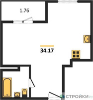 Планировка однокомнатной(квартира) площадью 34.17 квадратных метров в “ЖК Радость (Радумля Парк)”