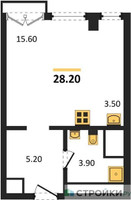 Планировка студии(апартаменты) площадью 28.2 квадратных метров в “ЖК Emotion (Эмоушен)”