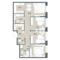 Планировка 4+ комнатной(квартира) площадью 82.2 квадратных метров в “ЖК Станиславский”