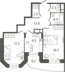 Планировка двухкомнатной(квартира) площадью 72.3 квадратных метров в ЖК “ЖК Советская 18”