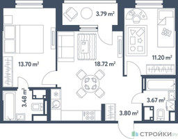Планировка двухкомнатной(квартира) площадью 56.47 квадратных метров в “ЖК Светлый мир Станция Л”