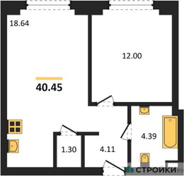Планировка однокомнатной(квартира) площадью 40.45 квадратных метров в ЖК “ЖК Гранд Фили”