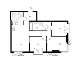 Планировка трехкомнатной(квартира) площадью 76.8 квадратных метров в ЖК “ЖК Holland Park (Холланд парк)”