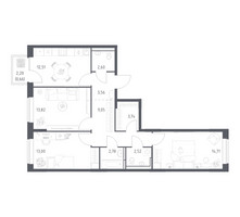 Планировка трехкомнатной(квартира) площадью 78.95 квадратных метров в “ЖК Богдановский Лес”