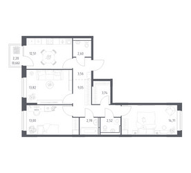 Планировка трехкомнатной(квартира) площадью 78.95 квадратных метров в ЖК “ЖК Богдановский Лес”