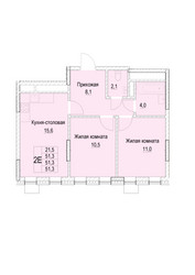 Планировка двухкомнатной(квартира) площадью 51.3 квадратных метров в ЖК “ЖК Отрадный”