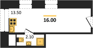 Планировка студии(квартира) площадью 16 квадратных метров в “ЖК Лофт Центросоюзный 13с2”