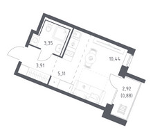 Планировка студии(квартира) площадью 23.69 квадратных метров в “ЖК Квартал Западный”