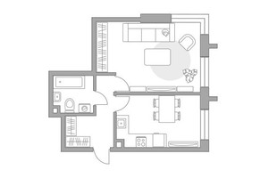 Планировка однокомнатной(квартира) площадью 42.22 квадратных метров в “ЖК Дубровка от Гранель”