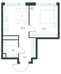 Планировка однокомнатной(квартира) площадью 32 квадратных метров в ЖК “ЖК Level Мичуринский”