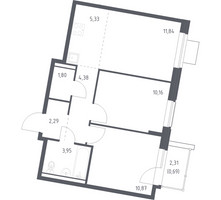 Планировка двухкомнатной(квартира) площадью 51.31 квадратных метров в “ЖК Квартал Западный”