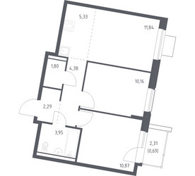 Планировка двухкомнатной(квартира) площадью 51.31 квадратных метров в ЖК “ЖК Квартал Западный”
