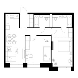 Планировка двухкомнатной(квартира) площадью 61.3 квадратных метров в ЖК “ЖК Онежский вал”