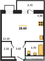 Планировка студии(квартира) площадью 28.6 квадратных метров в “ЖК UP-квартал Скандинавский”