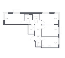 Планировка трехкомнатной(квартира) площадью 78.56 квадратных метров в “ЖК Новое Внуково”