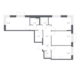 Планировка трехкомнатной(квартира) площадью 78.56 квадратных метров в ЖК “ЖК Новое Внуково”
