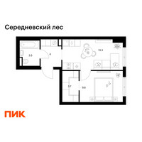 Планировка однокомнатной(квартира) площадью 34.3 квадратных метров в “ЖК Середневский лес”