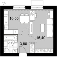 Планировка однокомнатной(квартира) площадью 33.1 квадратных метров в “Апрелевка Клаб”