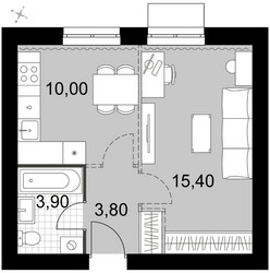 Планировка однокомнатной(квартира) площадью 33.1 квадратных метров в ЖК “Апрелевка Клаб”