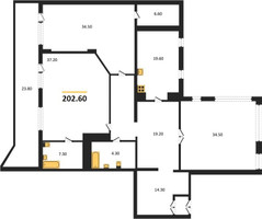 Планировка трехкомнатной(квартира) площадью 202.6 квадратных метров в “ЖК Вавилово”