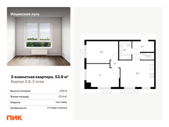 Планировка двухкомнатной(квартира) площадью 53.9 квадратных метров в “ЖК Ильинские луга”