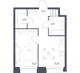 Планировка однокомнатной(апартаменты) площадью 36.22 квадратных метров в ЖК “ЖК Апарт-отель Тропарево парк”
