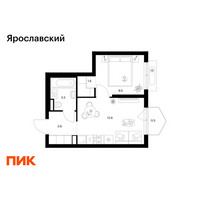 Планировка однокомнатной(квартира) площадью 31.6 квадратных метров в “ЖК Ярославский”
