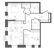 Планировка двухкомнатной(квартира) площадью 62.5 квадратных метров в “ЖК Pave (Пэйв)”